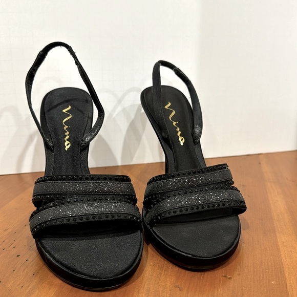 Nina formal heeled sandal size 7.5 satin black with sparkles - Picture 1 of 8